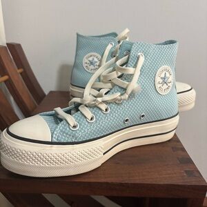 Converse Lift Platform Women's Chuck Taylor‎ All Star Shoes Checkered Lt Blue 6